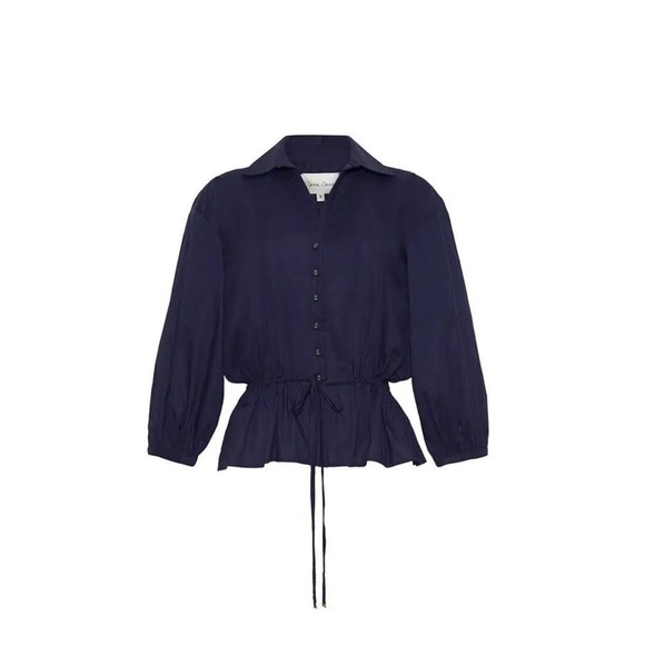 Cara Cara Allegra Top Women's Blouse Top XS Navy Blue Peplum